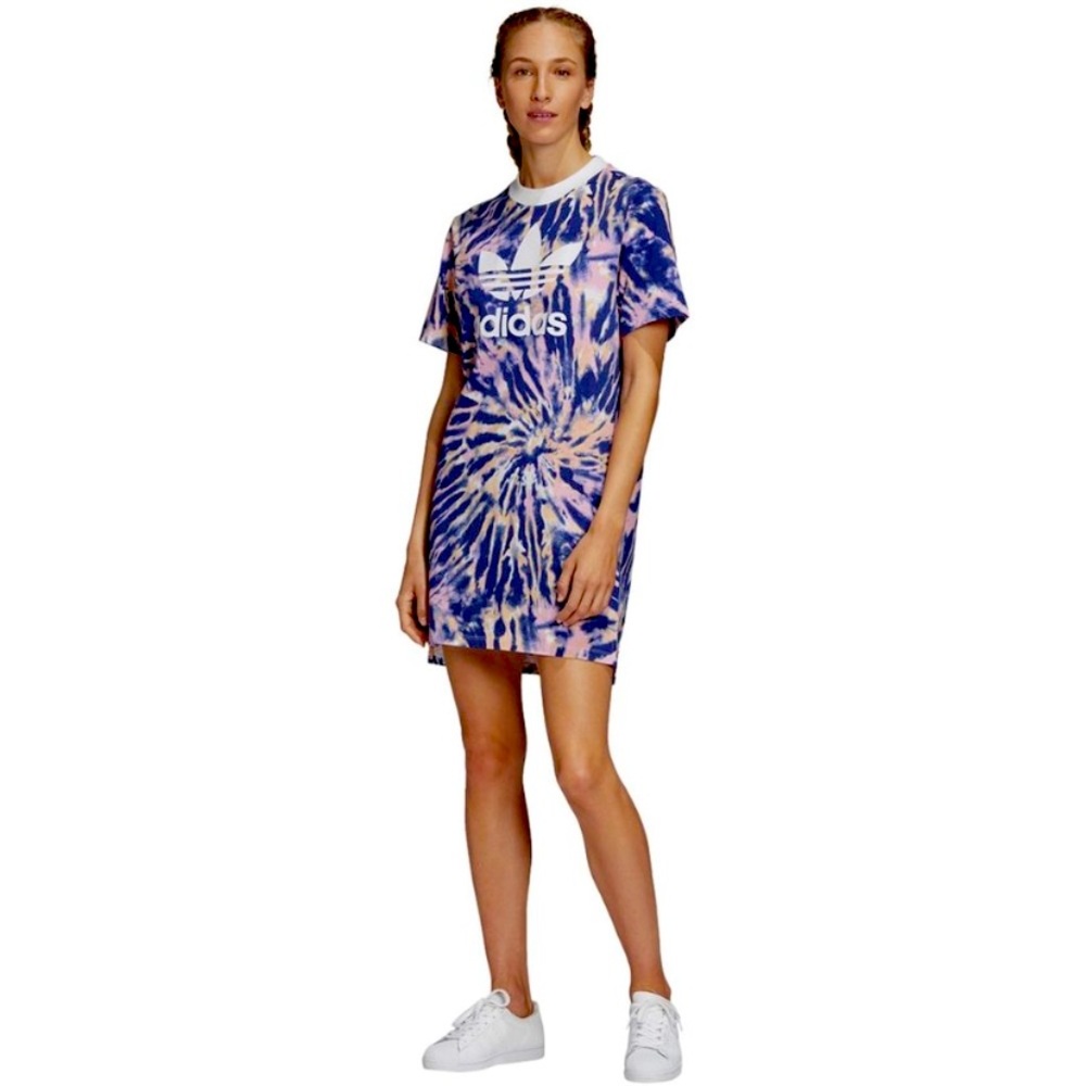 HOST PIC ADIDAS COTTON GRAPHIC T-SHIRT DRESS RIBBED NECK SHORT SLEEVE SIZE S
